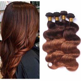 Peruviaanse Ombre Haarverlenging Twee Tone 4/30 # Body Wave Bruin Menselijk Haar Weave 4 Bundels Groothandel Gekleurde Peruviaanse blondjes Haar