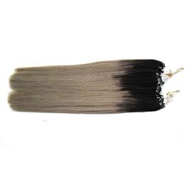 Ombre Human Hair Sticks 200g Braziliaanse Virgin Hair Rechte T1B / Grijs Zilver Micro Lussen Hair Extensions 1G / S 200S