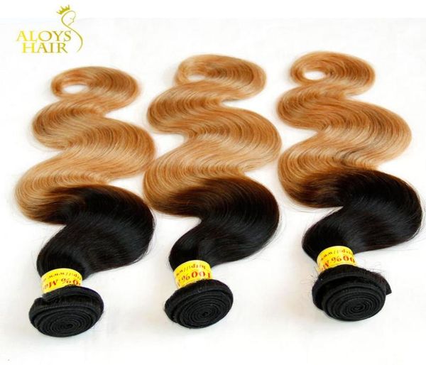 Ombre Cheveux Humains Weave Grade 8A Malaisienne Vague de Corps Vierge Extensions de Cheveux Deux Tons 1B27 Miel Blonde Pas Cher Ombre Remy Cheveux Bund1086459