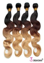 Ombre Cheveux Humains Tisse Vague de Corps 3 ou 4 Faisceaux Trois Tons 1B 4 27 Cheveux Vierges Brésiliens Ombre Extensions de Cheveux Épais Bundles6606975