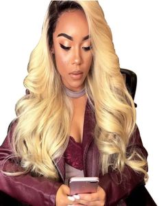 Ombre perruque de cheveux humains Blonde 613 couleur vague lâche sans colle pré-cueillies Transparent pleine dentelle perruques Ombre couleur pour Women5568029