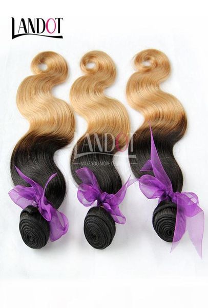 Extensions de cheveux humains vierges indiens ombrés deux tons 1B 27 blond miel Ombre corps indien ondulé Remy tissage de cheveux humains 3Bu3174623