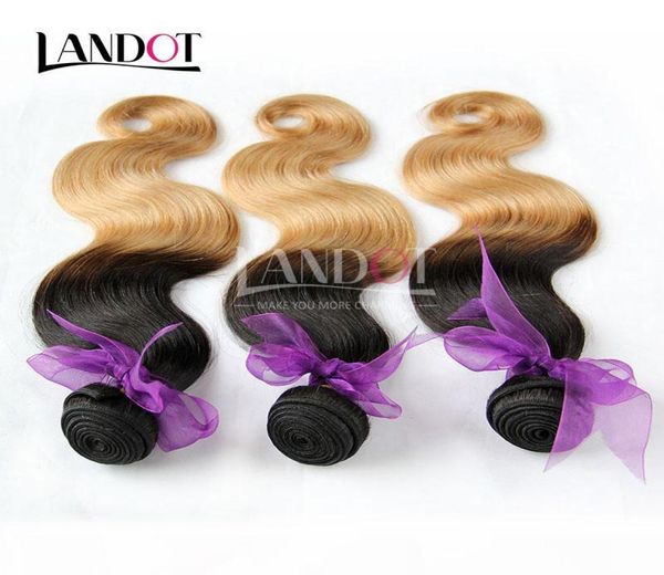 Ombre Indien Vague de Corps Vierge Extensions de Cheveux Humains Deux Tons 1B 27 Miel Blonde Ombre Indien Corps Ondulés Remy Cheveux Humains Tisse 3Bu1965896