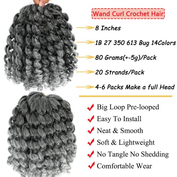 Ombre Jugy Wand Curl Crochet Hair t 27 30 350 613 Purple Grey 14 couleurs 80g 20 mèches / pack Jamaïcain Twist Braid Hair for Women