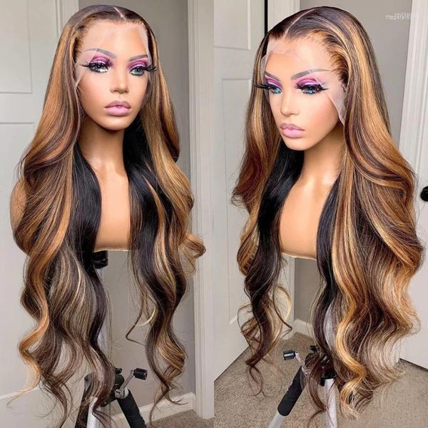 Ombre Lace Front Wig 28 pouces perruques de cheveux brésiliens pour les femmes noires Highlight Human Honey Blonde Body Wave