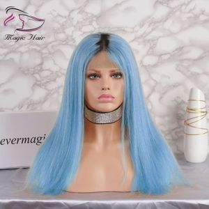 Ombre Light Blue Lululess Full Lace Menselijk Haar Pruiken met Baby Haar Pre Geplukt 130% Dichtheid Braziliaanse Virgin Hair Lace Front Pruiken