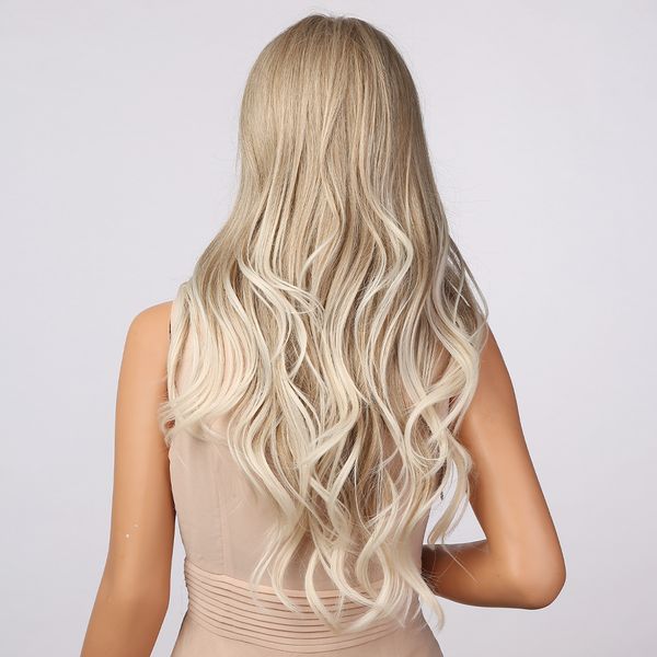 Ombre Brun Clair Gris Cendré Blond Blanc Highlight Perruques Synthétiques Longue Ondulée Partie Moyenne Femmes Perruques Cosplay Hairfactory direct