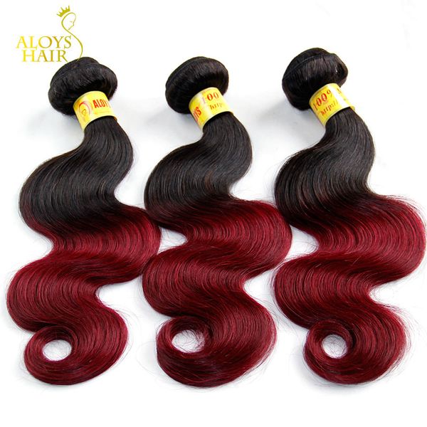 Ombre Extensiones de cabello humano de Malasia 2 Dos tonos 1B / 99J Borgoña Grado rojo 8A Onda del cuerpo de Malasia Tejido de cabello virgen Ondulado Envío gratis