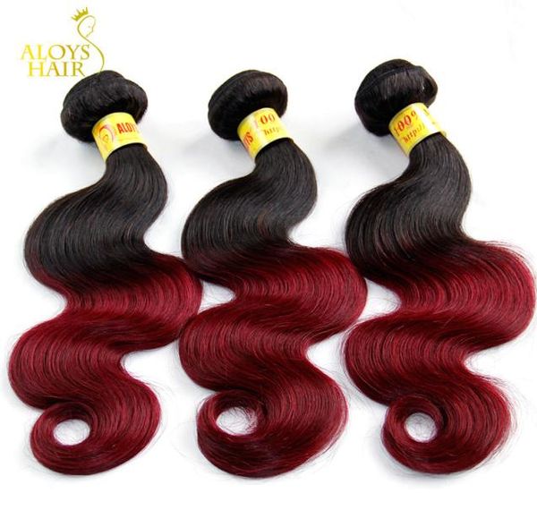 Extensiones de cabello humano malasio de Ombre 2 Dos tonos 1B99J Rojo burdeos Grado 8A Onda del cuerpo malasio Tejido de cabello virgen ondulado 7803241