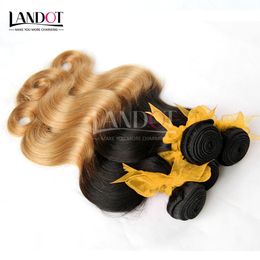 Ombre Maleisische Human Hair Extensions Two Tone 1B/27# Honing Blonde Ombre Maleisische Body Wave Human Hair Weave 3 Bundels Veel Dubbele Wefts