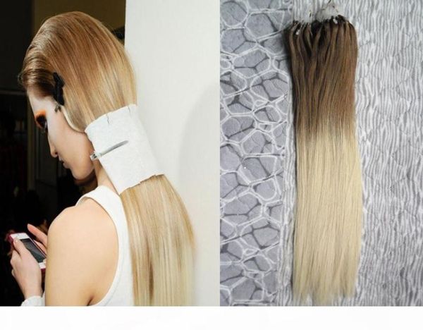 Ombre Micro Loop Anillos fáciles de cabello Extensiones de cabello 1G 100G 6 613 Extensiones de microas de cabello humano rubio7497962