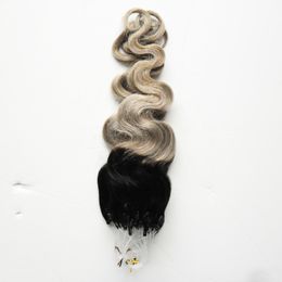 Ombre Micro Ring Hair Extensions T1B / Grey Body Wave Micro Loop Hair Extensions100g Zilver Grijs Echte Human Hair Extensions