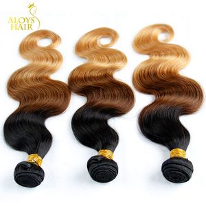 Ombre Mongolian Haar Weave Bundels Grade 6A Ombre Mongoolse Body Wave Virgin Menselijk Hair Extensions 3 stks Drie Toon 1B / 4/7 # Tangle Gratis