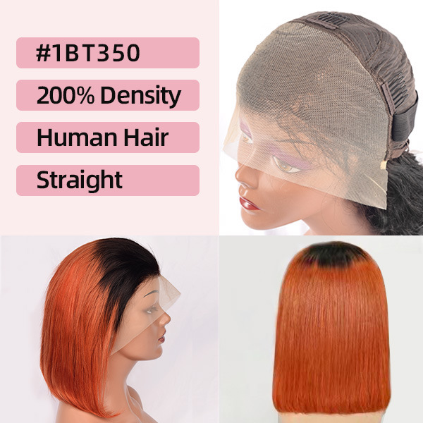 Ombre Orange Color Lace Wig bobohair Full Frontal Bobo hair Wig Human Hair Real Hair Full Headgear Shortwigs Humanhair Wig