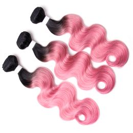 Ombre Pink Menselijk Haar Bundels Body Wave Maleisische Maagd Remy Haar Inslag 3 stks / partij Twee Tone Roze Body Wave Hair Bundels
