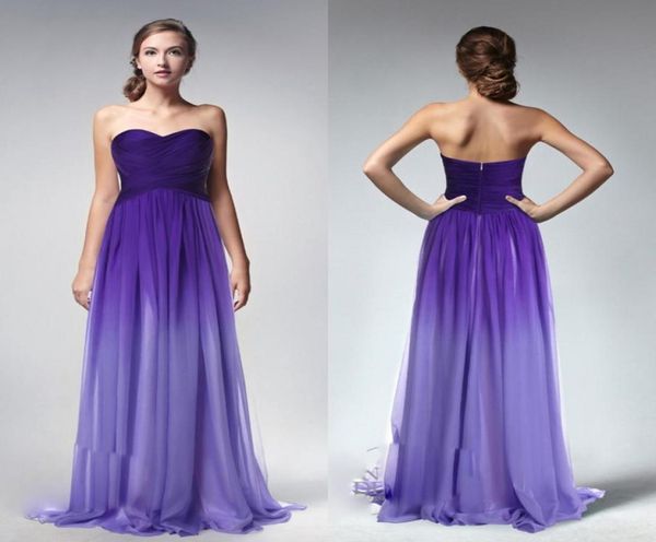 Ombre violet pas cher une ligne longue robes de demoiselle d'honneur chérie dos nu sans manches froncé pas cher robes de demoiselles d'honneur sur mesure filles 6188707