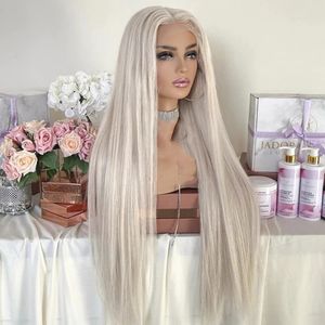 Ombre Silver Ash Blonde Synthetic Lace Front S Straight Light Blonde for Black Women Transparent Cosplay 240327