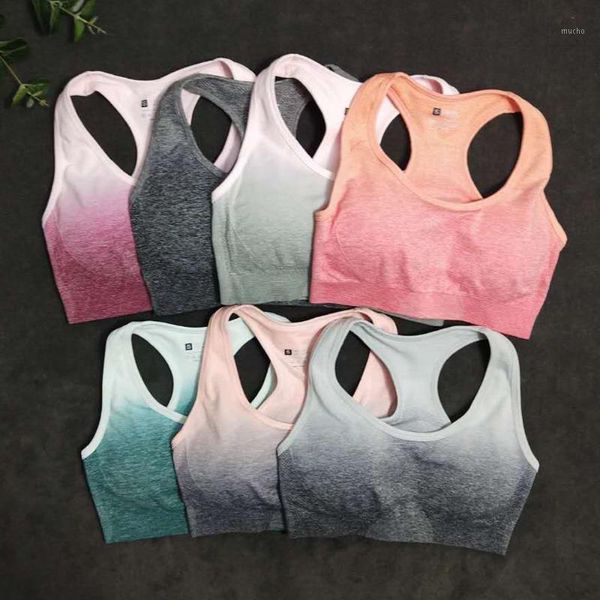 Ombre Sports Bra Push Up Fitness Yoga Top Femmes Workout Tops Pour Gym Femme High Impact Running Outfit