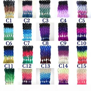 Ombre Extensiones de cabello trenzado sintético dobladas 24 pulgadas 100 g Ombre Kanekalon Tres tonos de color Crochet Sintético Jumbo Trenzado H8169000