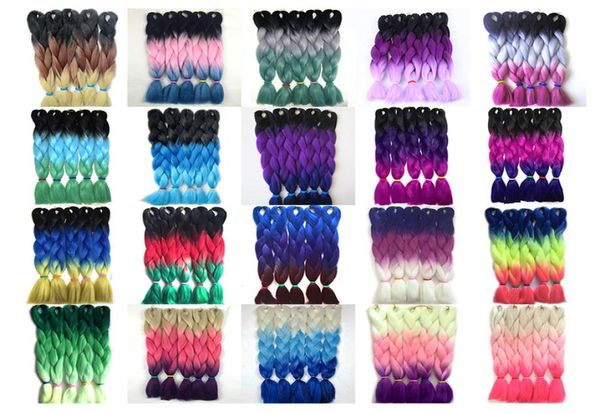 Ombre Synthétique Tressage Extensions de Cheveux Pliés 24 Pouce 100g Ombre Kanekalon Trois Tons Colorés Crochet Synthétique Jumbo Tressage H1218193