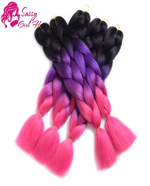Extensions de cheveux synthétiques ombrés 5 pièces Kanekalon Jumbo tresse cheveux Crochet 100GPc 24 pouces noir violet rose rouge 8835388