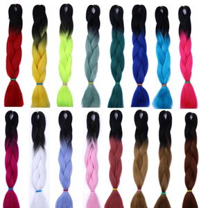 Extensions capillaires synthétiques Jumbo ombrées, tresses au Crochet en Fiber de haute température, 24 pouces, 100G, en vrac