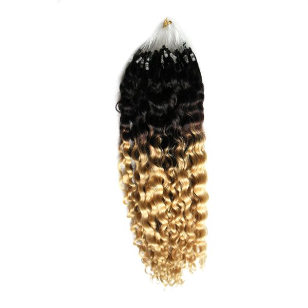 Ombre T1B / 613 Extensions de cheveux Micro Ring Extensions de cheveux 100g crépus bouclés micro boucles extensions de cheveux à vendre