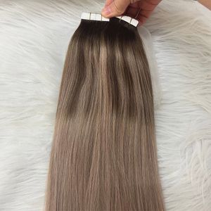 Ombre Tape in Hair Extensions T4/18 Ash Blonde Remy Braziliaanse Menselijk Haar Tape ins op Extension 100g/40 stks