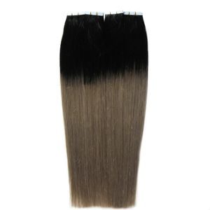 Ombre Bande Dans Les Extensions De Cheveux Humains Noir Et Gris Péruvien Sraight Remy Extensions De Cheveux PU Peau Trame Bande Extensions De Cheveux 40 Pièce 100g