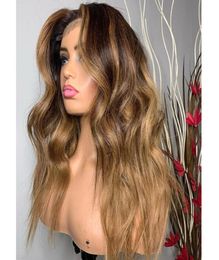 Ombre Wavy Lace Front Human Hair Wigs with Baby Hair 360 Frontal Honey Brown Silk Top Full Lace Wigs for Women1826380