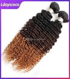 Ombre Weave Hair Bundles de cheveux humains Remy bouclés brésiliens vierges faisceaux de cheveux avec fermetures 9A 1024 pouces cheveux en vrac 24 pouces Bund3543185