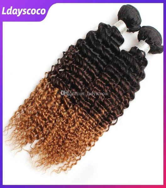 Ombre Weave Hair Paquetes de cabello humano Remy Paquetes de cabello virgen brasileño rizado con cierres 9A 1024 pulgadas Pelos a granel 24 pulgadas Bund3543185