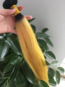 Bundles de cheveux jaunes ombrés soyeux droites vierges brésiliennes noires et jaunes tisse des trames