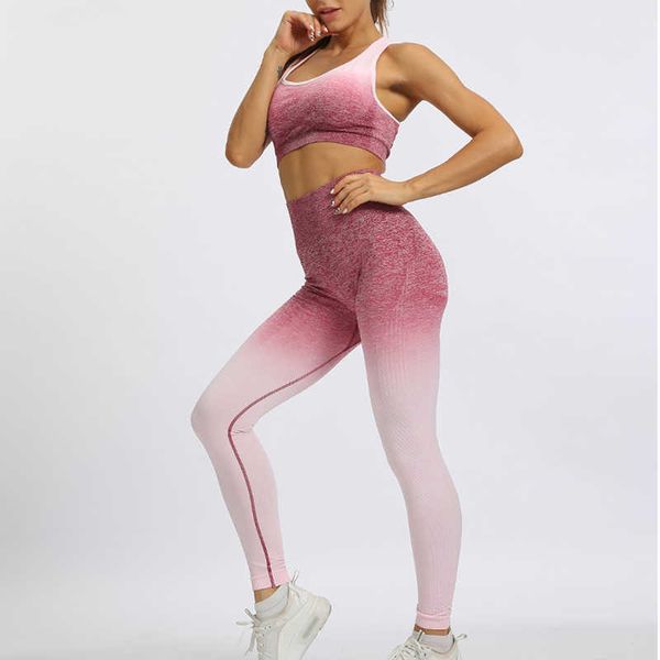 Ombre Yoga Set Soutien-gorge et leggings de sport Femmes Gym Set Vêtements SeamlWorkout FitnSportswear FitnSports Costume Sportswear X0629