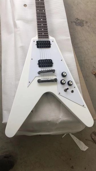 Ome Guitarra Eléctrica 6 Cuerdas Acabado Blanco Brillante Forma V