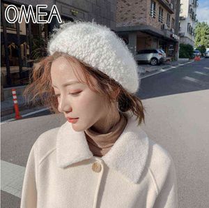 Omea Angora Fourrure De Lapin Bérets Femmes Chapeaux Hiver Rétro Peintre Fuzzy Chapeau Solide Français Mode Poilu Rose Neige Polaire Vert Chapeau J220722