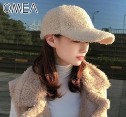 Omea Lambs Wool Baseball Hat Femmes Curly Teddy Hair Snapback Cap rose chapeaux Visor Ajusteur Ajustement Hiver CAP SUDEDE CAP