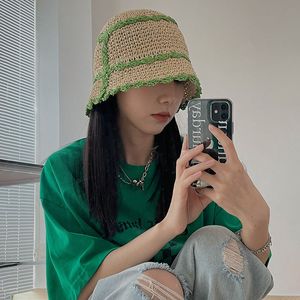 OMEA chapeau de paille coloré tricot ourlet seau chapeau concepteur Style coréen mignon chapeau de soleil Harajuku à la mode chapeaux d'été pour les femmes