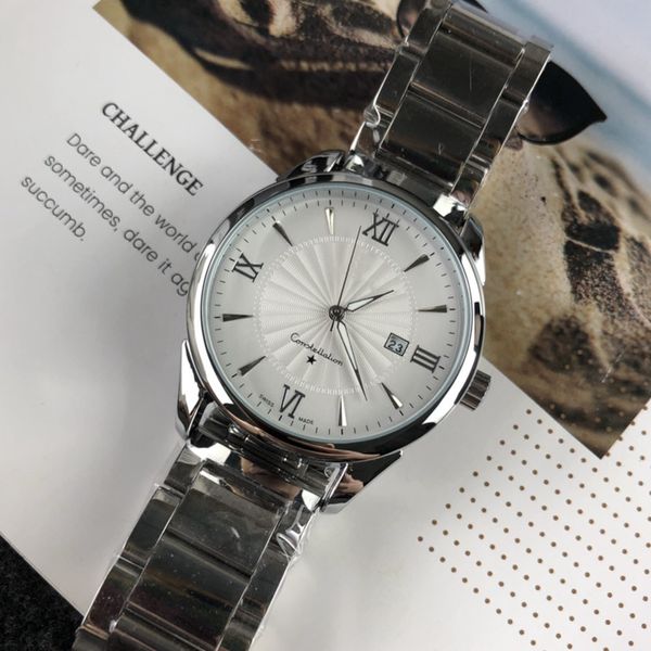 Omega 2023 Montre pour hommes de haute qualité à trois broches, marque de luxe, couleur pure, style simple, affichage du cadran, calendrier vivace, bracelet en acier et cuir plié