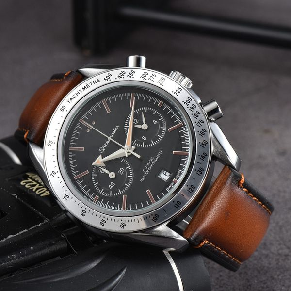 Omeg Reloj de pulsera para hombre 2023 Relojes para hombre Cinco agujas Todos los diales funcionan Reloj de cuarzo Reloj de marca de lujo superior Cronógrafo Moda Correa de acero y cuero Speedmaster