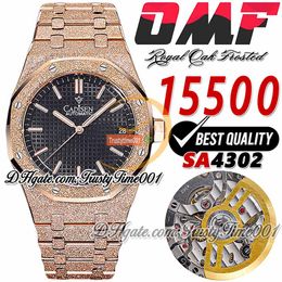 OMF 15500 SA4302 Automatic Mens Watch 41mm Grosted Rose Gold Black Textured Stick Markers Bracelet en acier inoxydable Super Edition TrusyTime001Wristwatches