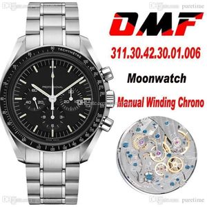 OMF 42 mm Moonwatch handmatig opwindbare chronograaf herenhorloge saffier zwarte wijzerplaat stick markeringen roestvrijstalen armband 311 30 42 30 0260z