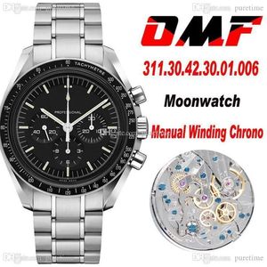 OMF 42mm Moonwatch Manual Winding Chronograph Herenhorloge Saffier Zwarte Wijzerplaat Stick Markers Roestvrij Stalen Armband 311 30 42 30 03340