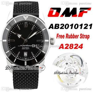 OMF 42mm SuperOcean Heritage II AB201016 A2824 Automatische Herenhorloge Zwart Bezel en Dial Stick Markers Rubberen band Super Edition Eta Horloges PTBL Puretime C03