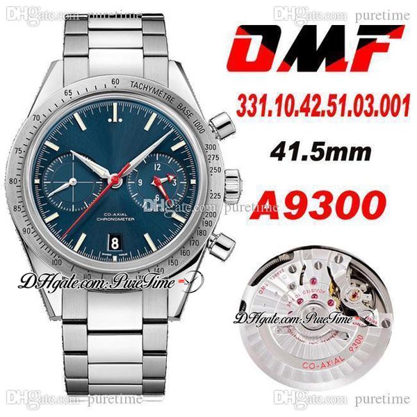 OMF A9300 Montre Homme Chronographe Automatique Lunette Tachymétrique Cadran Bleu 331.10.42.51.03.001 (Balance Noir) Super Edition Bracelet Acier Inoxydable Puretime M17