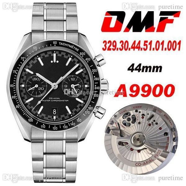 OMF A9900 Montre Homme Chronographe Automatique Moonwatch Cadran Noir Argent Main 329.30.44.51.01.001 Bracelet en Acier Inoxydable Super Edition Montres Puretime OM09