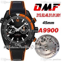 OMF Cal A9900 Montre chronographe automatique pour homme Acier PVD Noir Orange Lunette et cadran sablés Bracelet en caoutchouc nylon 215 92 46 51 02371