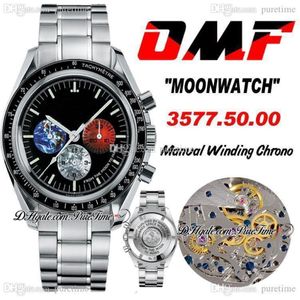 OMF Moonwatch 3577 50 00 handmatig opwindbare chronograaf herenhorloge zwarte wijzerplaat kleur subdial roestvrijstalen armband editie Pure262M