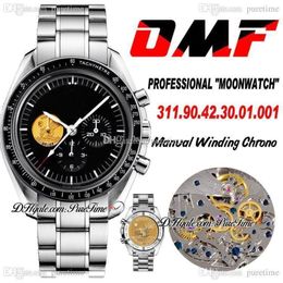 OMF Moonwatch Apollo XI 40e verjaardag Handleiding Wikkeling Chronograph Mens Watch Black Dial Stainless Steel Bracelet Edition PUR254M