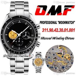 OMF Moonwatch Apollo XI 40th Anniversar Handmatig opwindbare chronograaf Herenhorloge Zwarte wijzerplaat roestvrijstalen armband Editie Pur213H
